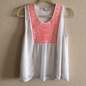 White flowy tank w/ embroidered front
